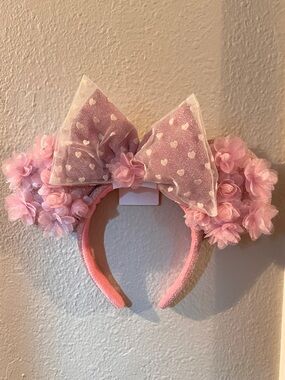Disney Pink Floral Minnie Ears Headband with Bow